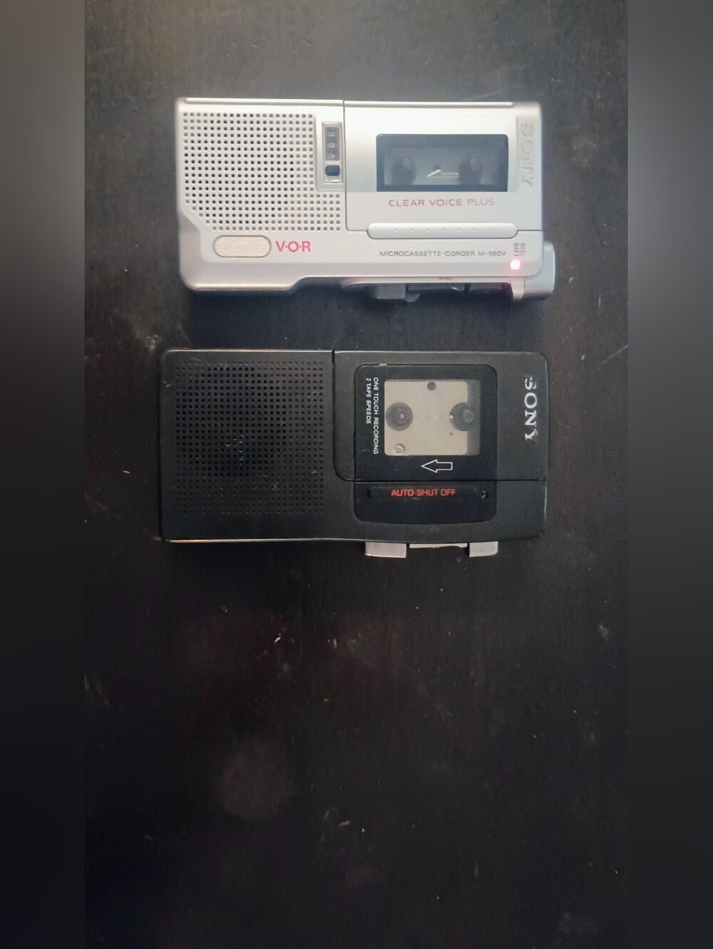 Sony Microcassette Recorders - Silver and Black Duo" Read Description"